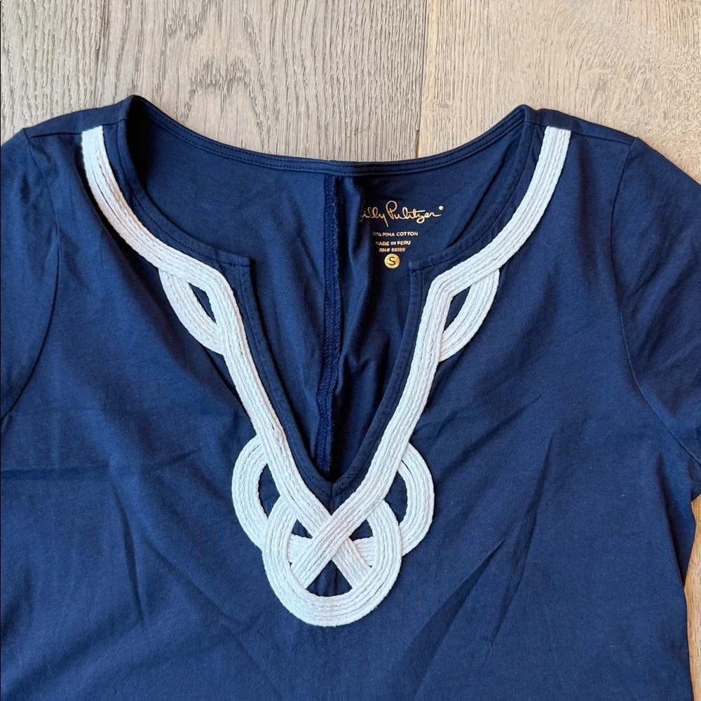 Lilly Pulitzer Brewster Dress – True Navy with White Rope V-Neck, Size S, EUC - Picture 2 of 3